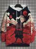 Japanese Samurai Cat Print Hoodies For Men Fashion Oversized Y2k Pullover Autumn and Winter Casual Sweatshirts Funny Street Tops