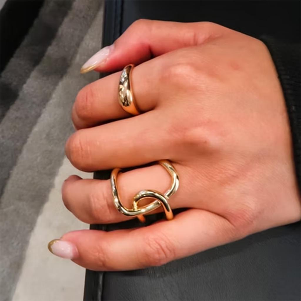 Yori New Stainless Steel Glossy Irregular Wrap Adjustable Open Ring Women Waterproof Fashion Jewelry Accessories