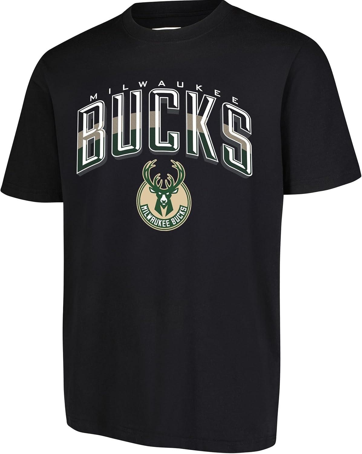 Мужская футболка NBA Milwaukee Bucks, Изогнутая Плекси, С коротким рукавом, Размер L, Черный S чёрный