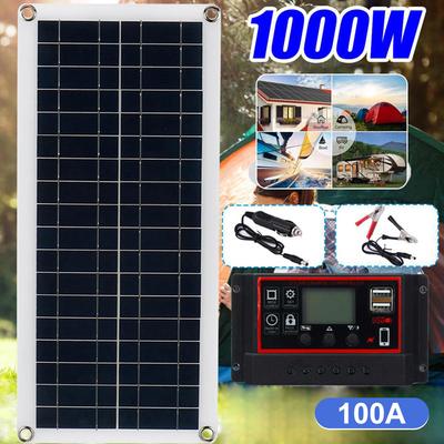 Solar Panel Kit Module Cell DC12-18V 100A Controller Solar Panel for RV Boat Car Home Charger Outdoor Battery Supply Camping