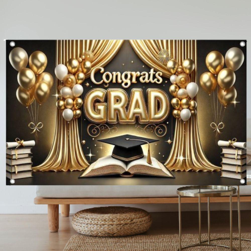 Celebrate Graduation Photography Backdrop Glitter Happy Graduation Banner Photography Props