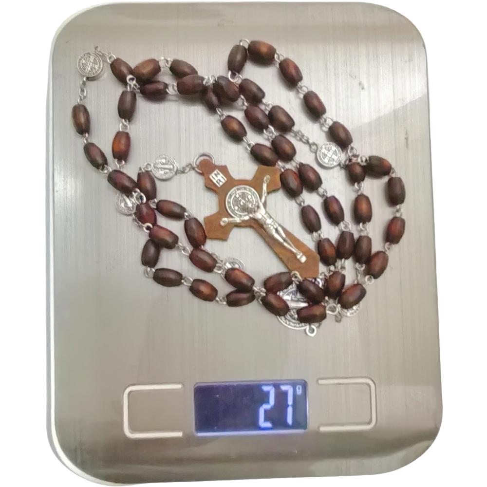 Hot Selling Religious Zircon Natural Wood Beads Handmade Woven Cross Pendant Necklace for Protestant