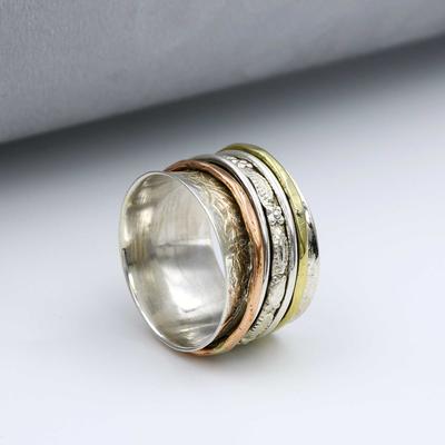 Spinner Band Ring, Three Tone Ring, Designer Ring, Handmade Ring, Fashion Jewelry, Wedding Gift, 925 Sterling Silver