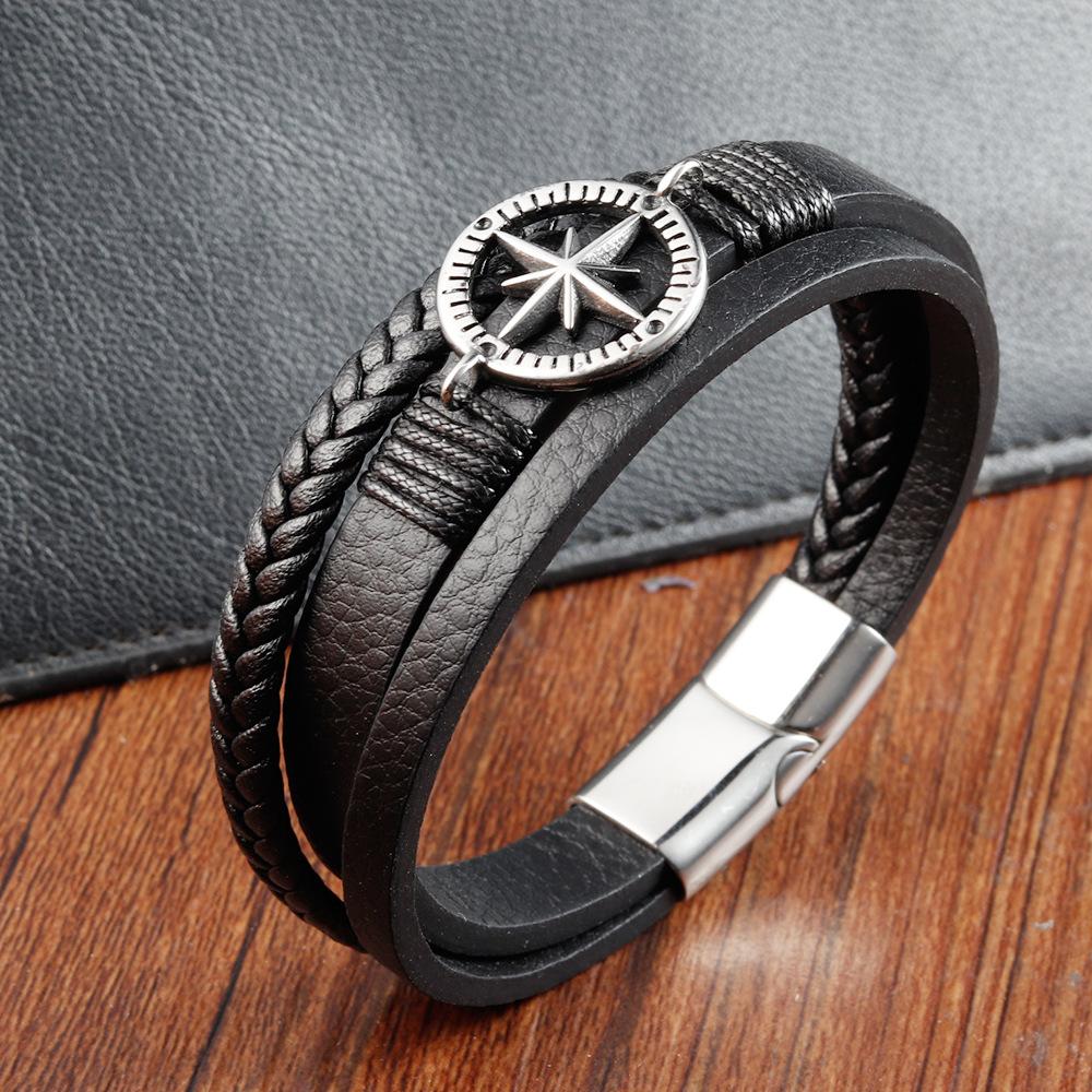 Svart Läderrep Ko-hud Herr Dubbla Lager Äkta Läder Flätat Armband Handgjort Flerlagers Läderarmband 2026