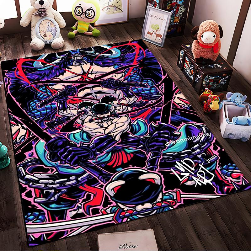 Pirate Battle Pattern Printed Flannel Non-slip Carpet, Suitable for Rooms, Living Rooms, Home Decor