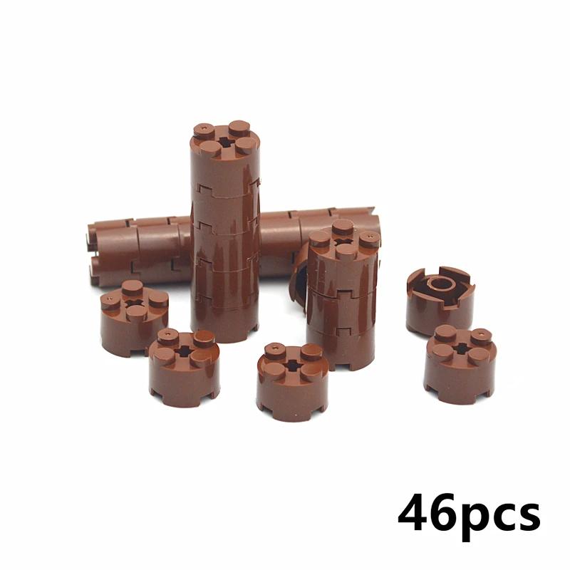 46Pcs MOC Parts Round Bricks Cylinder 2x2 with Axle Hole Thick Building Blocks Particles DIY Technical Toys Compatible with 6143