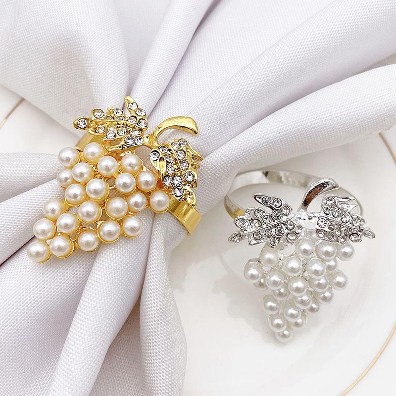 8pcs/lot Pearl Grape Napkin Ring Metal Napkin Button Cloth Napkin Ring Table Desktop Decoration
