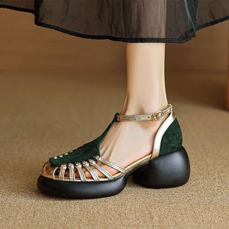 Wygodne buty rzymskie na platformie muffinowej, damskie 2025 nowe, lekkie, letnie, z zakrytymi palcami, na grubej podeszwie, na wysokim obcasie, sandały