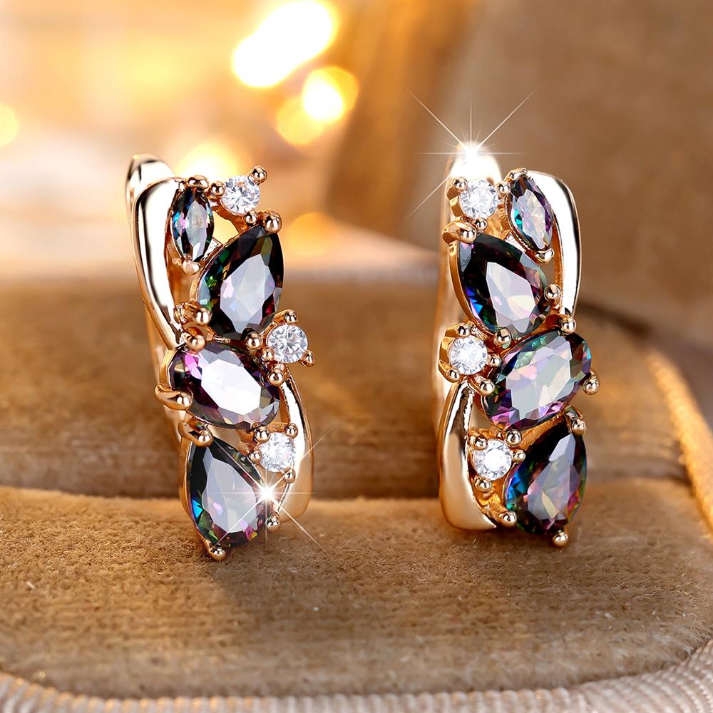 Mystic Multicolor Zircon Drop Earrings for Women Vintage Luxury Golden Party Earrings Jewelry Gifts