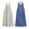 Women Summer Halter Neck Sleeveless Fringed Short Dress Strapless Off-the-Shoulder Braided Rope Paneling Slim Pleated Skirt for Parties