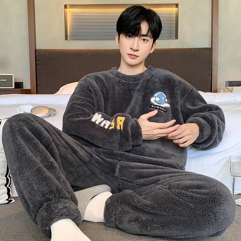 Cozy Flannel Σετ πιτζάμες για άνδρες - Σετ ύπνου με μακρυμάνικο πουλόβερ με λαιμόκοψη & φαρδύ παντελόνι