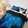 Homewish Black Blue Pine Tree Duvet Cover Set,Jungle Plant Botanical Bedding Set,Nature Scenery Print Bed Set