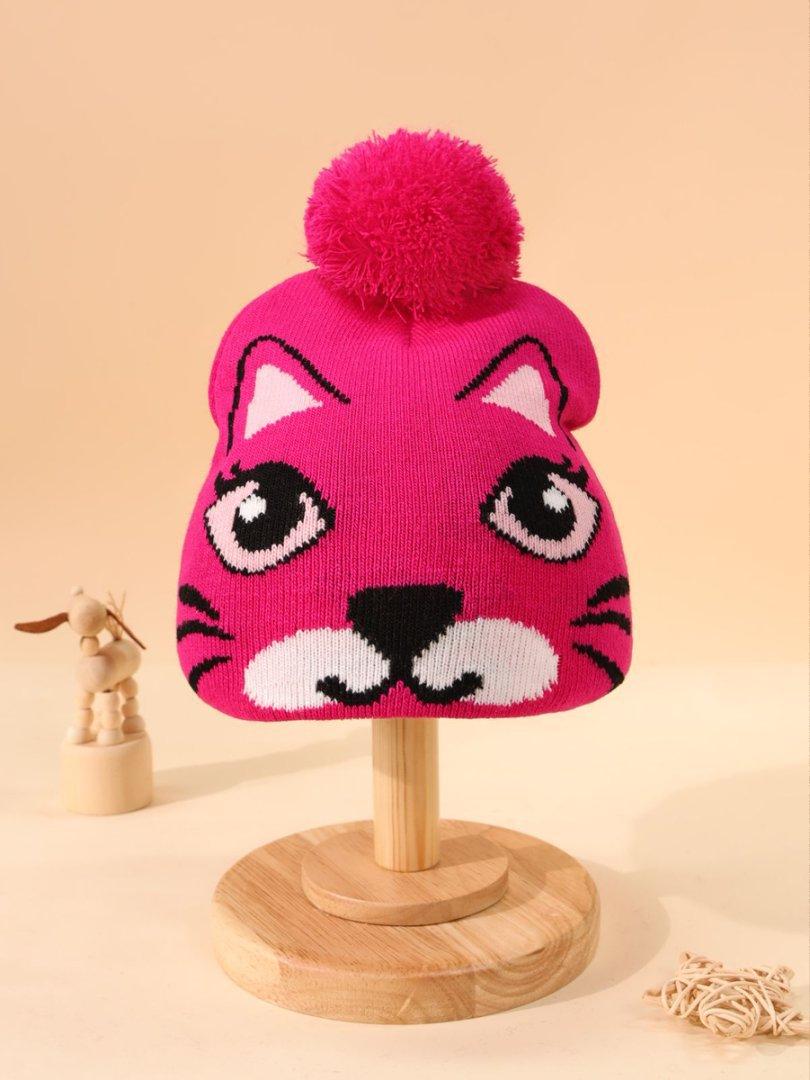 Baby Hat Autumn And Winter Hairball Hat Cute Male And Female Treasure Knitted Hat Cat Animal Cartoon Wool Warm Hat розы красного