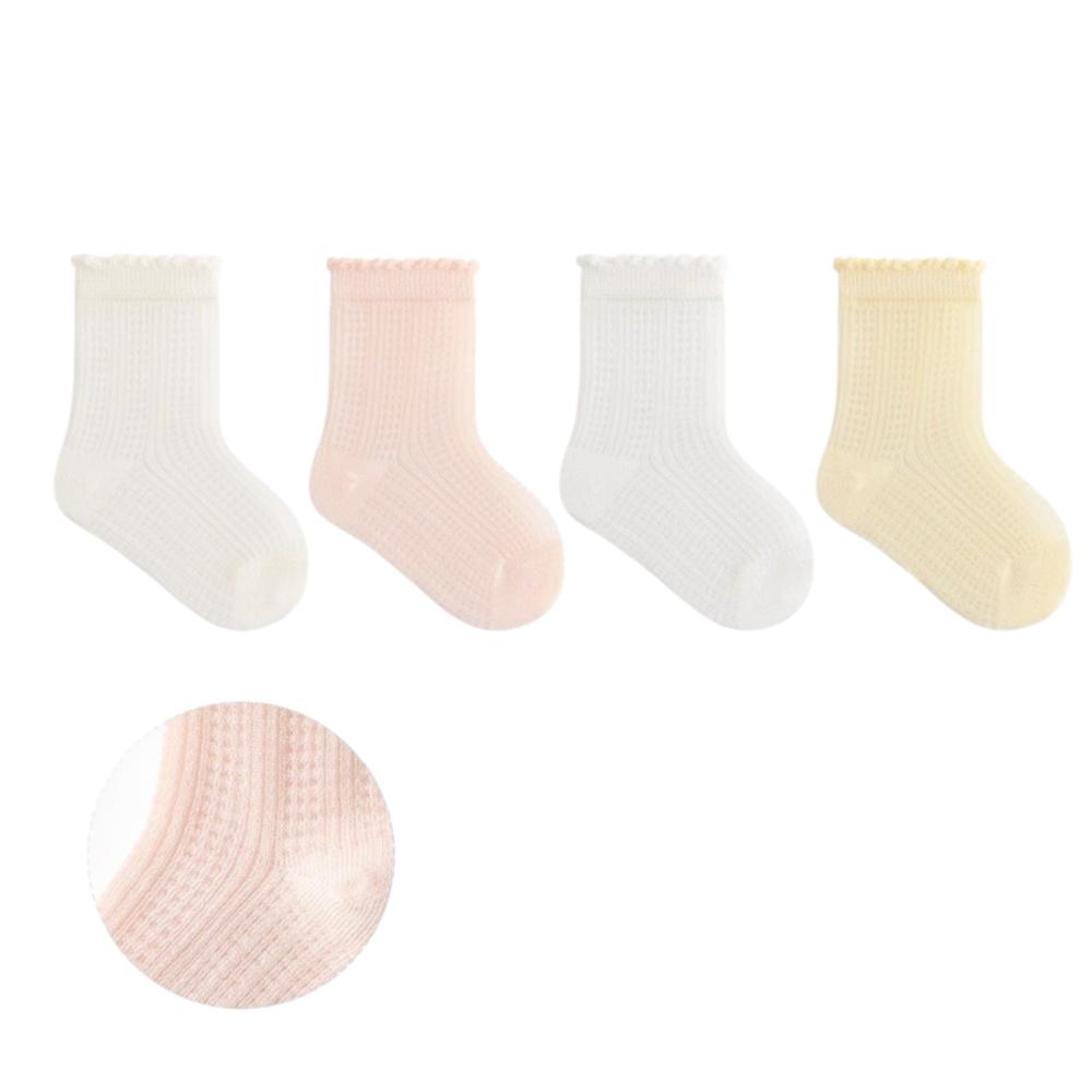 4 Pairs Thin Newborn Socks Combed Cotton Mid-calf Socks New Baby Mesh Socks Birthday Gifts 6-12 Month-B2