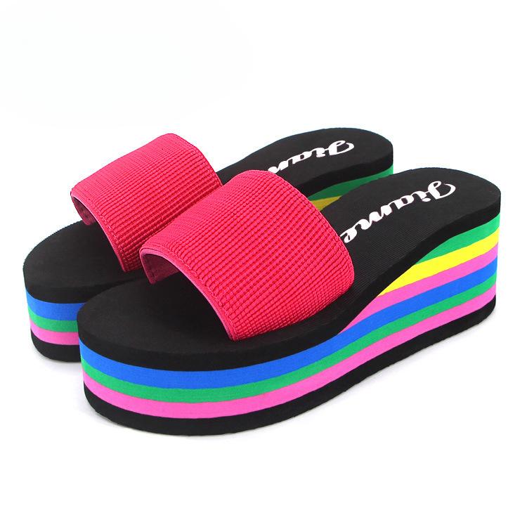 Dámské pantofle Módní Nové Cukrovinkové barvy Pantofle na klínku Protiskluzová silná podrážka Korejské Venkovní Plážové pantofle Chanclas Mujer