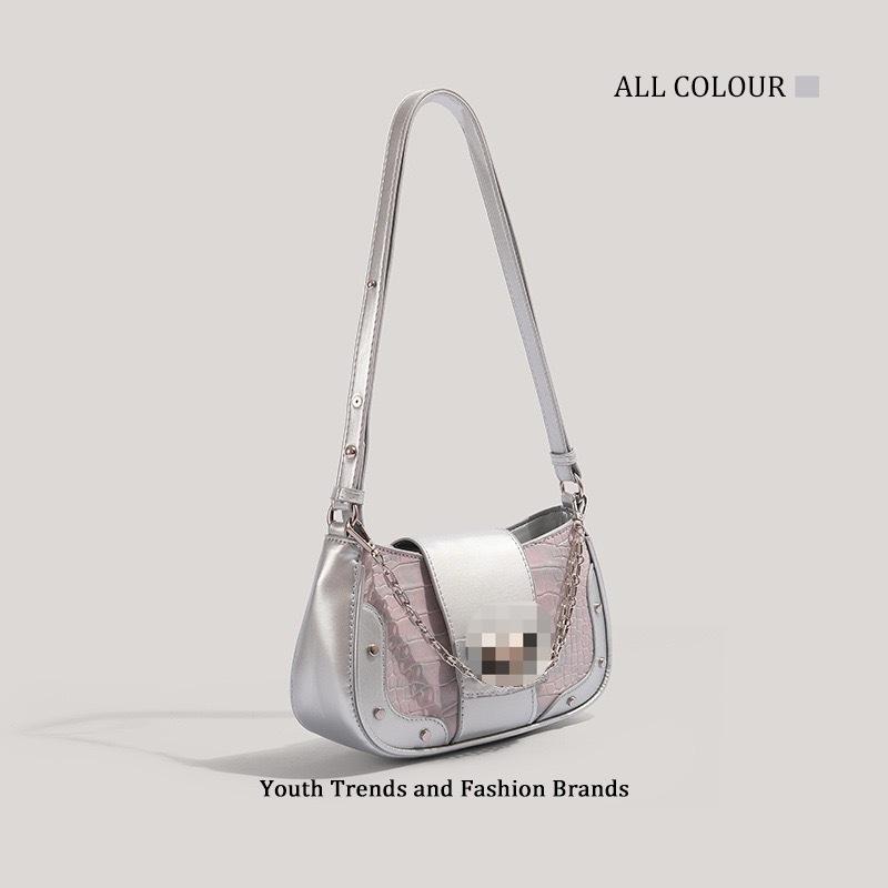 2025 hard messenger bag single shoulder portable underarm small square bag fashion spice girl wind chain crocodile pattern