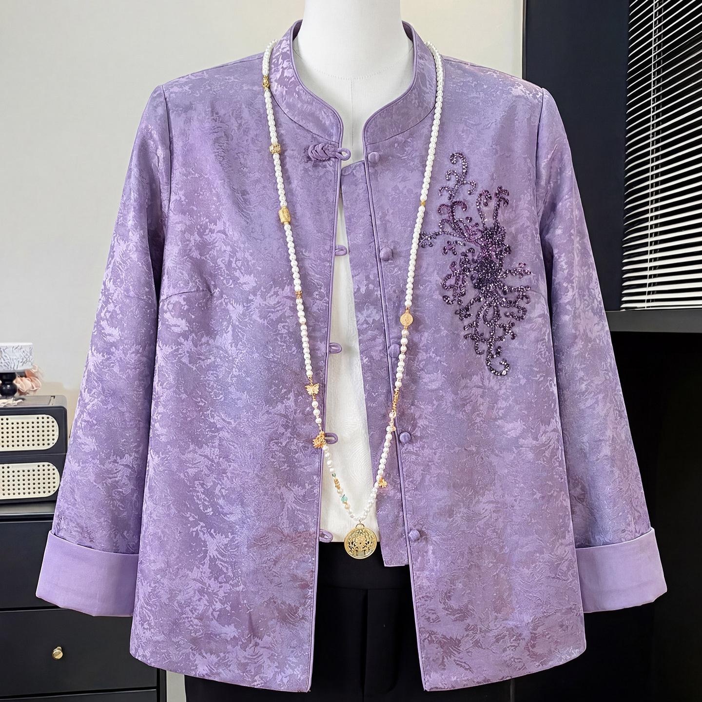 

Mother s Day Spring Jacket: Stylish Chinese Round Neck for Middle-Aged and Elderly Women 3XL (130-145 jin)