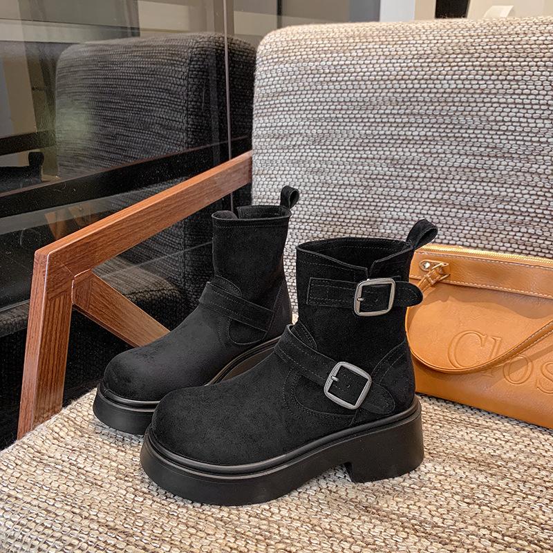 Super Fire Belt Buckle Martin Boots Women's 2025 Early Autumn New Retro Thick-soled Maillard Western Cowboy Medium Boots