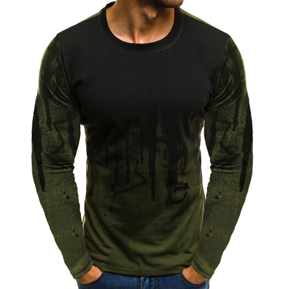 Men Gradient Color Long-Sleeve Beefy Muscle  Basic Solid  Blouse Tee Shirt Top