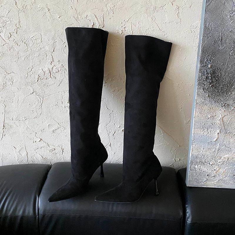 

Модные зимние осенние модные слипоны женские ботфорты до колена на тонком каблуке обувь женские современные длинные сапоги женские туфли-лодочки 35 чёрный