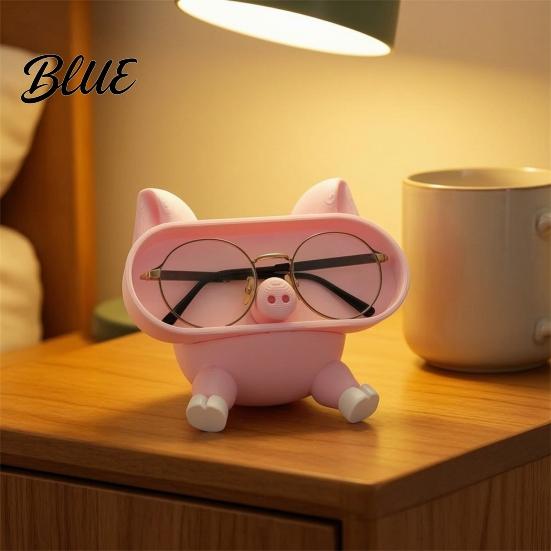 PLA Plastic Organizer Cartoon Pig Glasses Holder 3D Printed Phone Stand Desktop Organizer Stable Decorative Ornament for Office Desk And Bedside