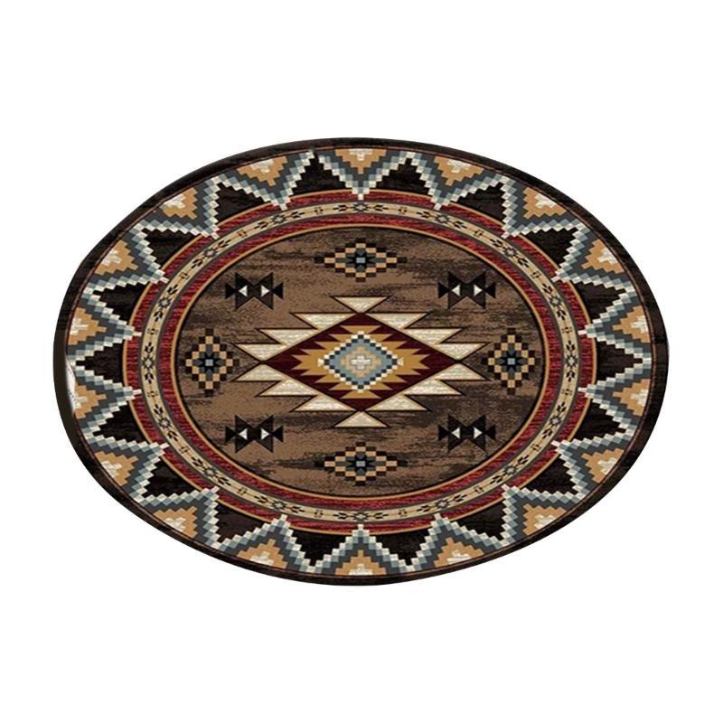 652F Round Carpet Retro Ethnic Type Floor Mat Resistant Rug Home Decoration