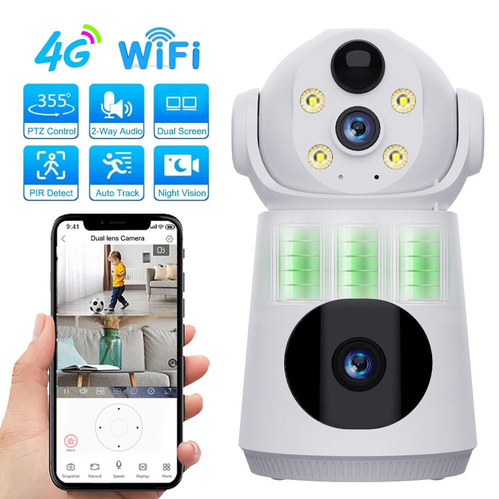 

8MP 4K 4G/WiFi IP-об єктив Подвійний екран Батарея з низьким зарядом Монітор для дітей PIR Виявлення людини Камера безпеки нічного бачення WiFi Camera білий
