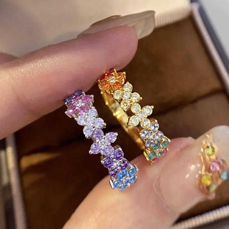 Zhuozhifan S925 Silver Dopamine Camouflage Colored Diamond Ring - Light Luxury Fashion Style