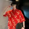 2024 Summer Chinese Traditional Dress High Quality Dragon Embroidery Shirt Men Ice Silk Short Sleeve Shirts Red Chinese Style Shirts