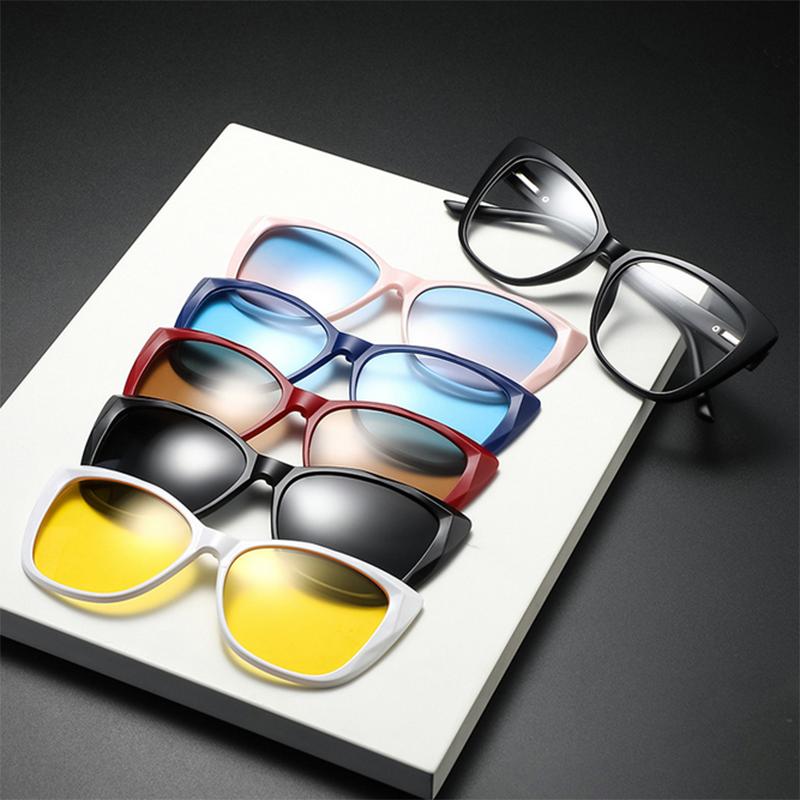 

2328D New Retro Set Of Sunglasses For Women Butterfly Magnetic Clip Sun Glasses Tr Cat Eyes Frame -0.5 -1.0 -2 To -6 0