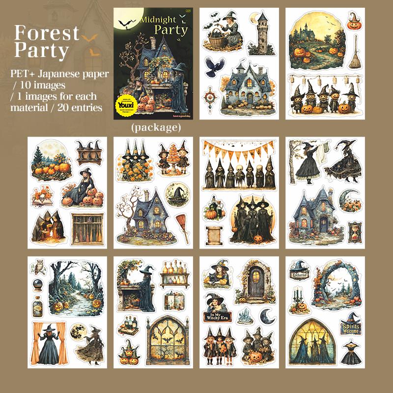 20sheets/book Midnight Party Series Gothic Dark Style Stickers Hand Account Collage for Office Halloween Gift Decoration