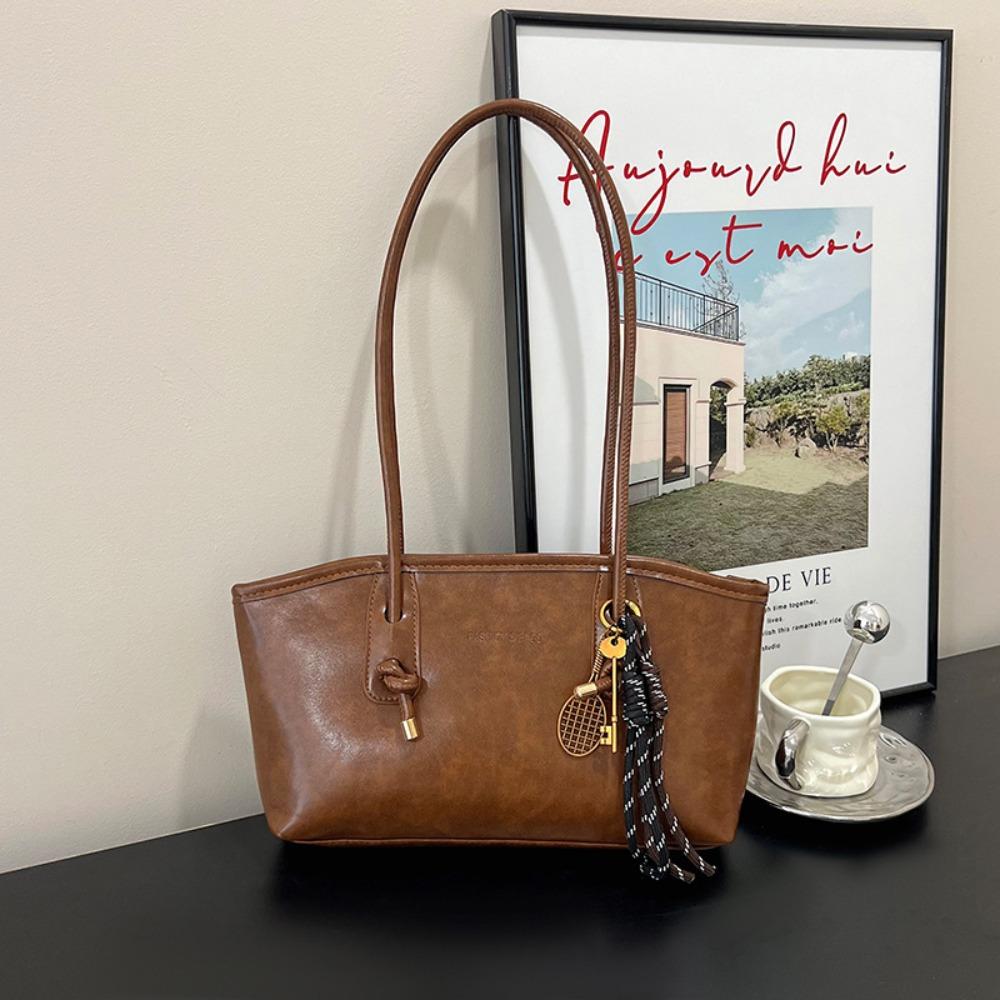 

Handbag PU Leather Bag Large Capacity Retro Tote Bag Fashion Single Shoulder Bag Unisex светло-коричневого