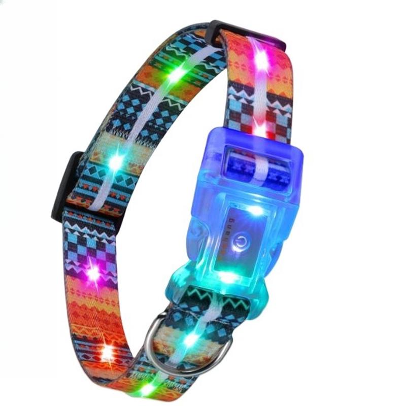 LED Dog Pet Collars Luminous Necklace Buckle IP68 Waterproof Rechargeable Martingale Dog Hunting Stuff for Big Breed Reflective