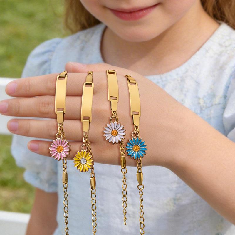 Custom Name Daisy Bracelet for Baby Kids Personalized Gold Plated Chain Flower Children's Jewelry Gift