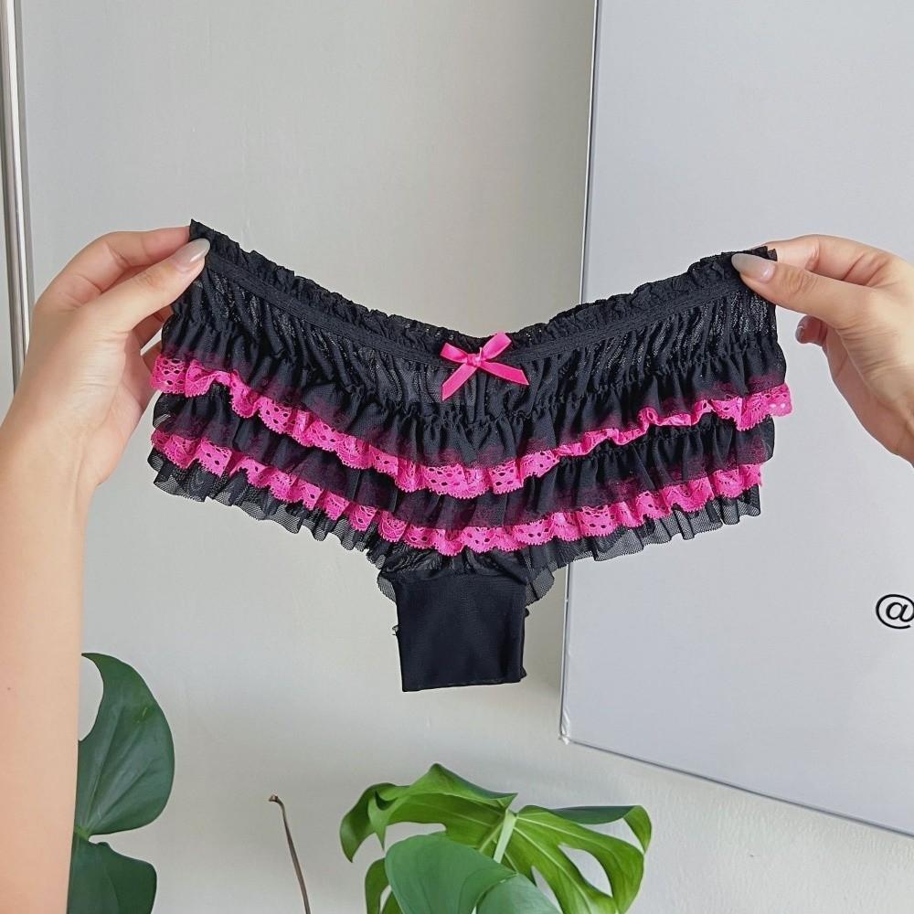 Layered Cake Design Lace Panties Bow Mesh Sweet Lace Briefs Romantic Women's Underwear Daily Wear