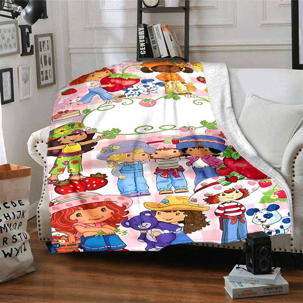 1Pc Strawberry Shortcake'S Sweet Adventure Blanket For Couch Bed Plush Cozy Fuzzy Blanket Super Soft Warm Blankets For Fall And Winter 0918257