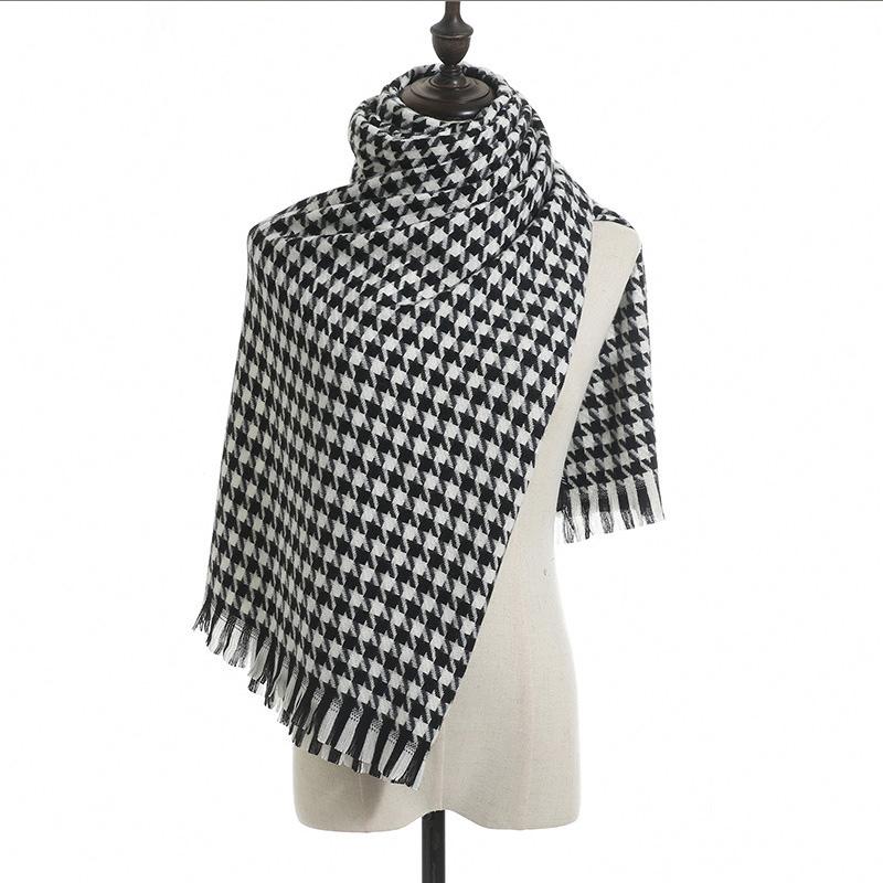 2025 New Winter Checkered Cashmere Scarf Thickened Shawl Scarf Women Thousand Bird Grid Scarf