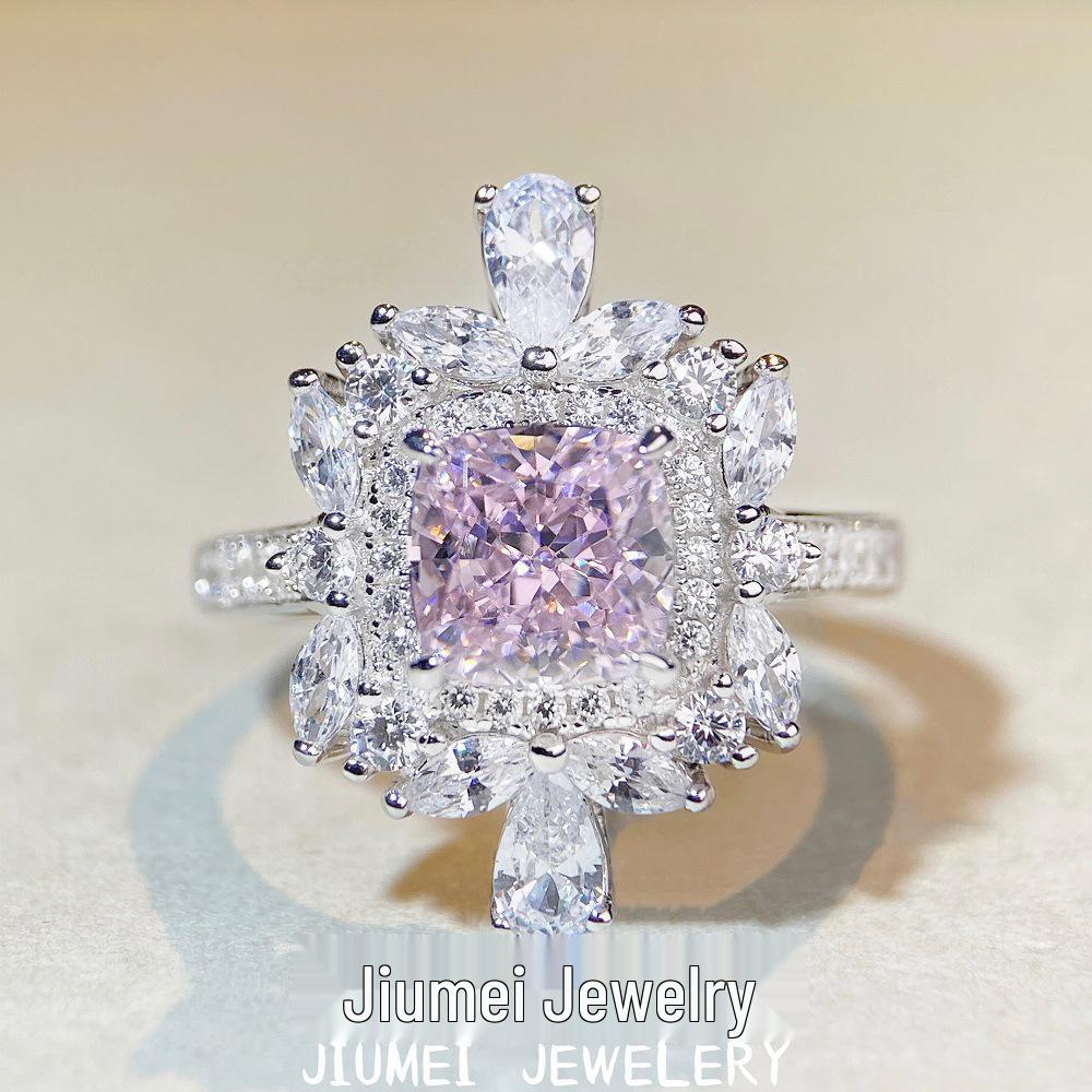 

Ice Flower Full Diamond Pink Ring – Luxury S925 Sterling Silver for Women Size 9