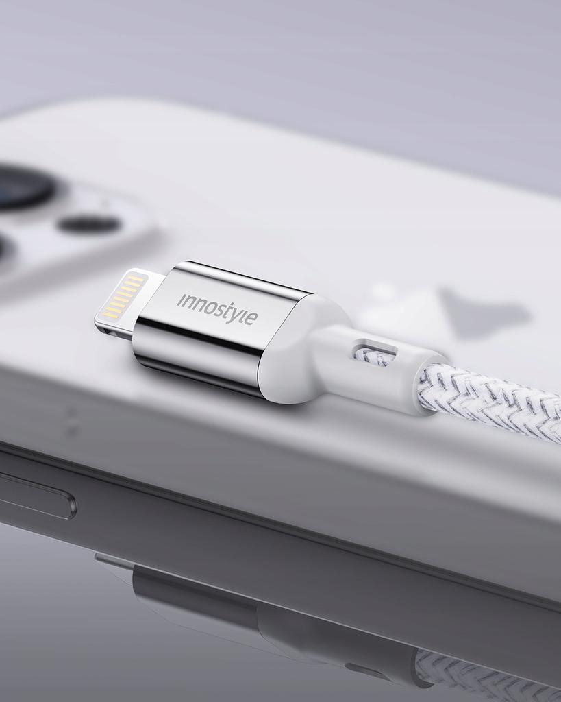 Innostyle Powerflex Usb Lightning Mfi Fast Charging Cable For Iphone Kevlar 2M Silver