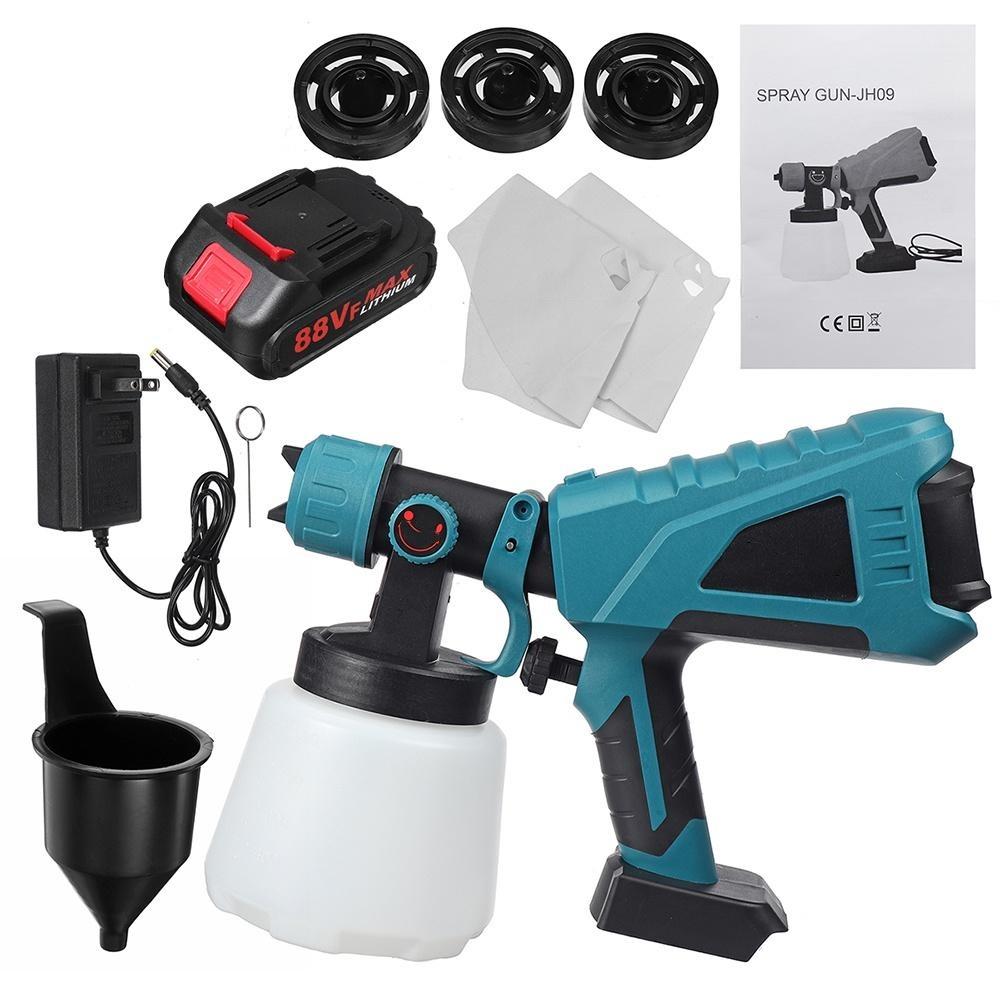 1500W 88VF 3 Nozzle Size 1000ml Electric Spray Gun Flow Control Airbrush For 18V Battery Household Electric Paint Sprayer