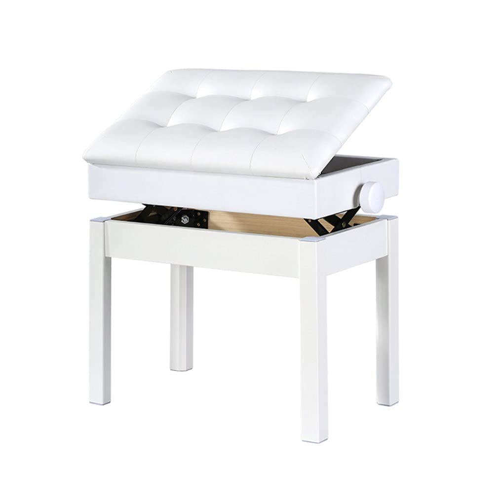 

[LifeRed] Piano Chair Keyboard Bench with Sheet Music Storage Height Adjustable Stepless Screw Lift Piano Chair Chair (White, with Storage)