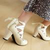 Fashion 2025 Fashion Female Pumps Round Toe Block Heels 7.5cm Lace Up Plus Size 45 46 47 Mary Janes Women Dating Shoes