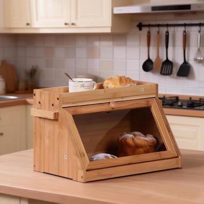 Double-Layer Bamboo Bread and Cake Storage Box with Flip-Top Lid