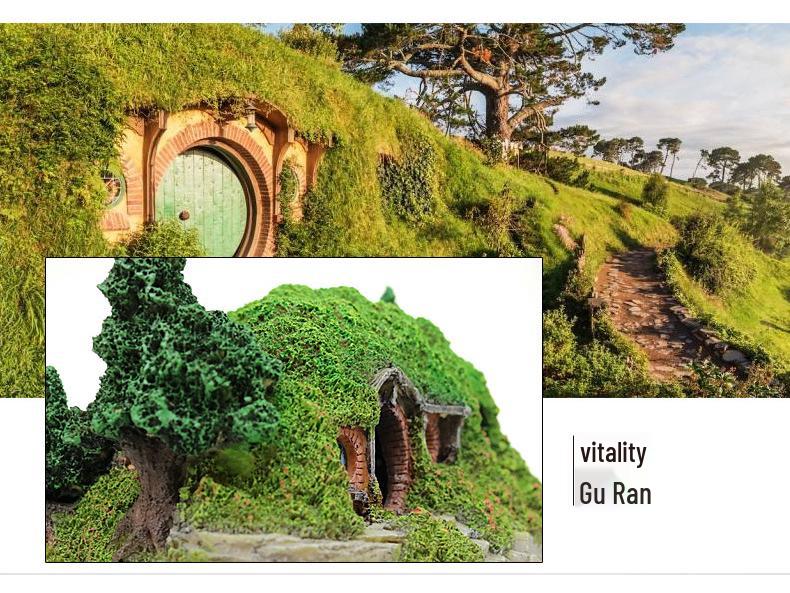 Hobbit House Fish Tank Decoration: Castle, Treehouse & Hiding Spot for Fish, Shrimp, Hermit Crabs, and Reptiles