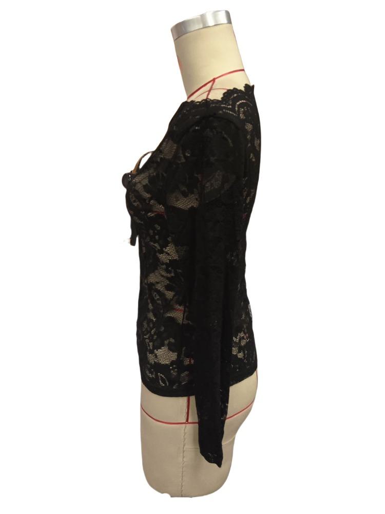 Scallop Neck Edge One-Line Collar Strapless Single-Layered Lace Slim T-Shirt Long Sleeve Tops Versatile Closet Essential Fashion Items Shirt