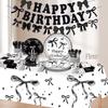 Set di stoviglie per festa di compleanno con fiocco bianco e nero: Include Tovaglia Monouso, Tovaglioli, Bicchieri, Piatti e Decorazioni.