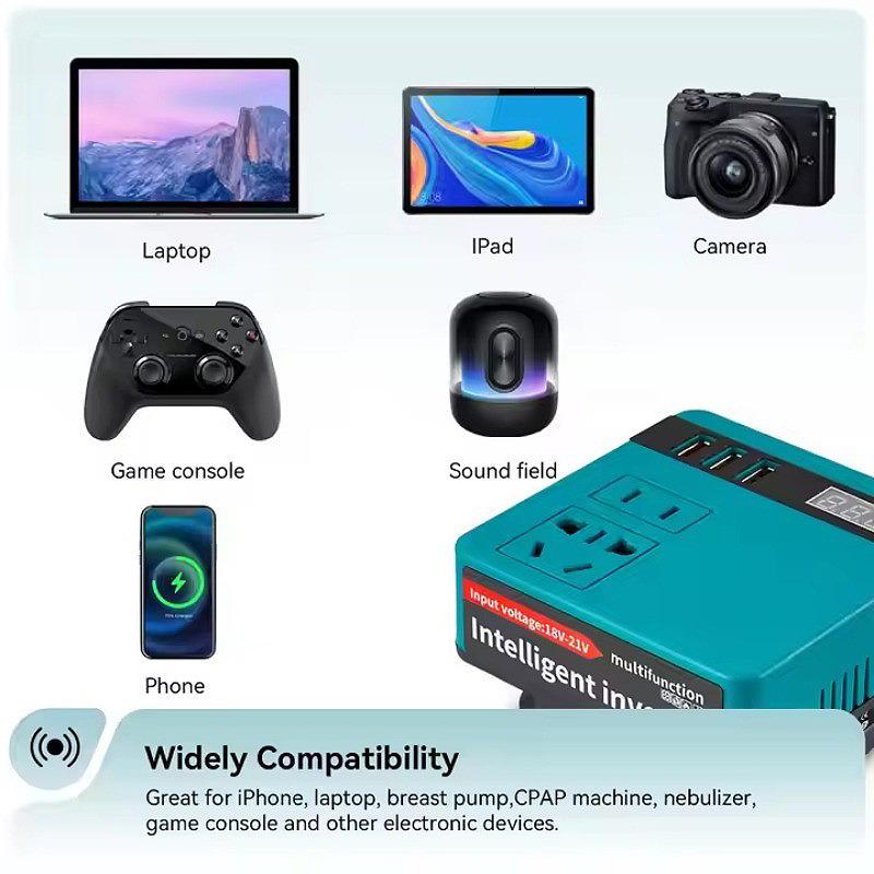 Dual Port 150W Portable Power Inverter Intelligent Converter 220V + 3 Usb 21V For Makita Battery