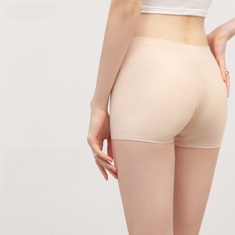 Damen Mid-Waist Nahtlose Sicherheits-Boy-Shorts - Flaches Bein, Weiß/Nude/Schwarz Eisseide, Anti-Exposition UP37