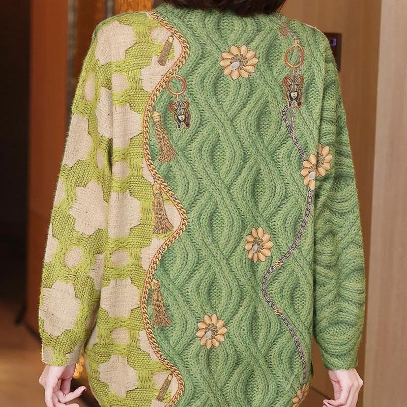 Modischer Vielseitiger Bedruckter Strickpullover Rundhals und Jacquard Lockere Passform