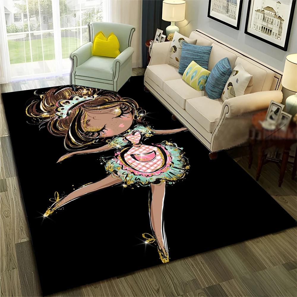 3D Cute Ballet Girl Ballerina Fairy Cartoon Carpet Rug for Home Living Room Bedroom Sofa Doormat Decor,Child Non-slip Floor Mat